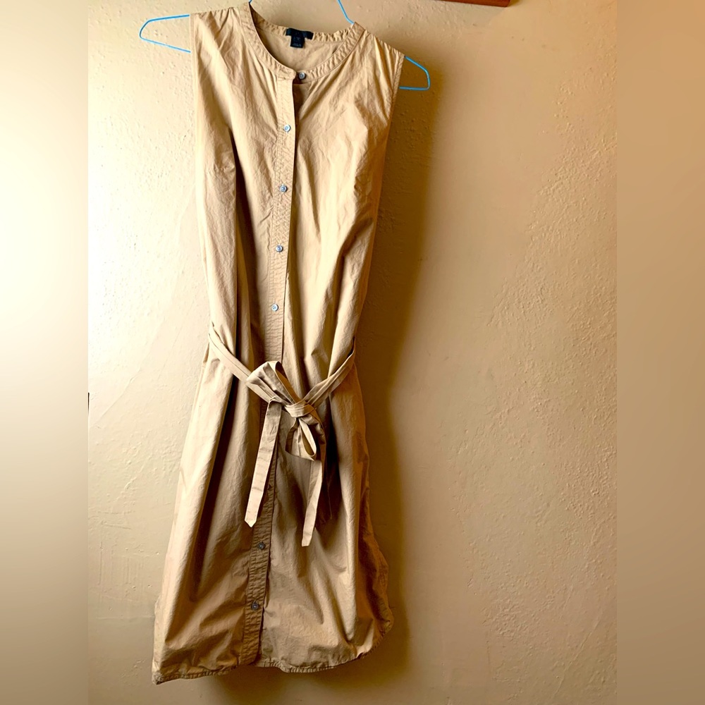 J Crew button-front tan sleeveless dress with waist tie